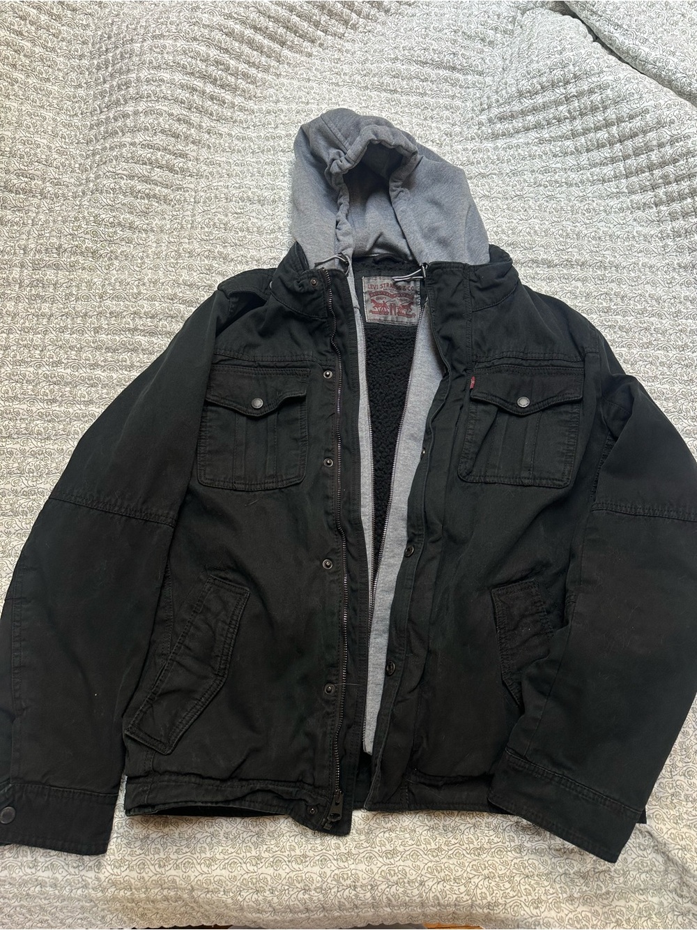 Men's Black Hooded Jacket with Grey Lined Hood